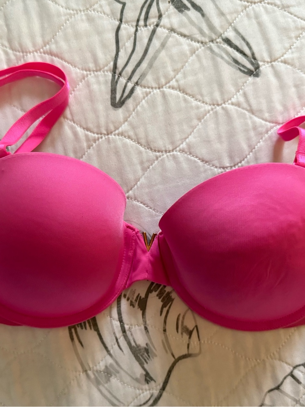 Victoria's Secret Bright Pink Push-Up Bra with Gold V Accent